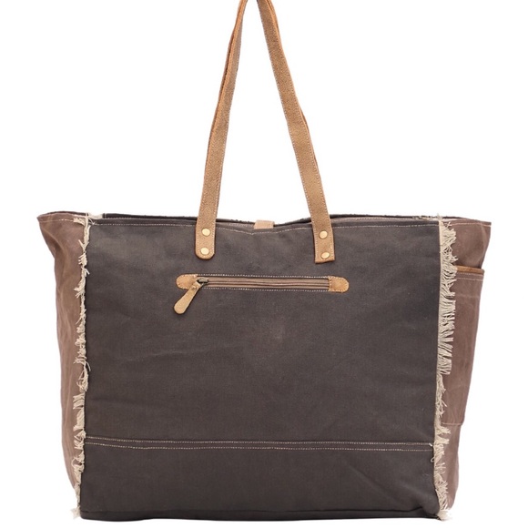 Myra Bag Floret Upcycled Canvas Cowhide weekender - Picture 3 of 3